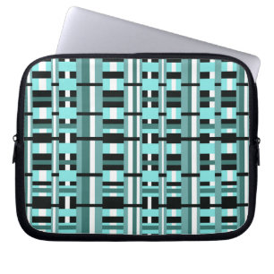 Housse Pour Ordinateur Portable Plaid en Aqua, Turquoise, noir & blanc