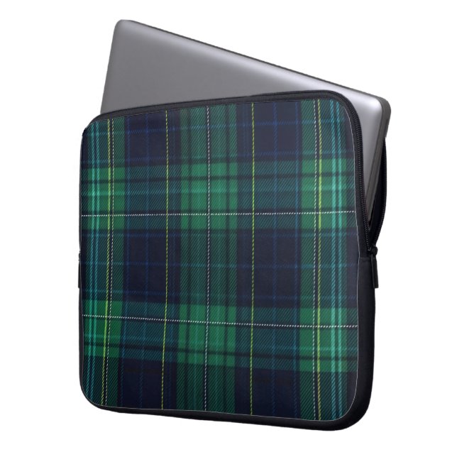 Housse Pour Ordinateur Portable Plaid Tartan vert et bleu (devant gauche)