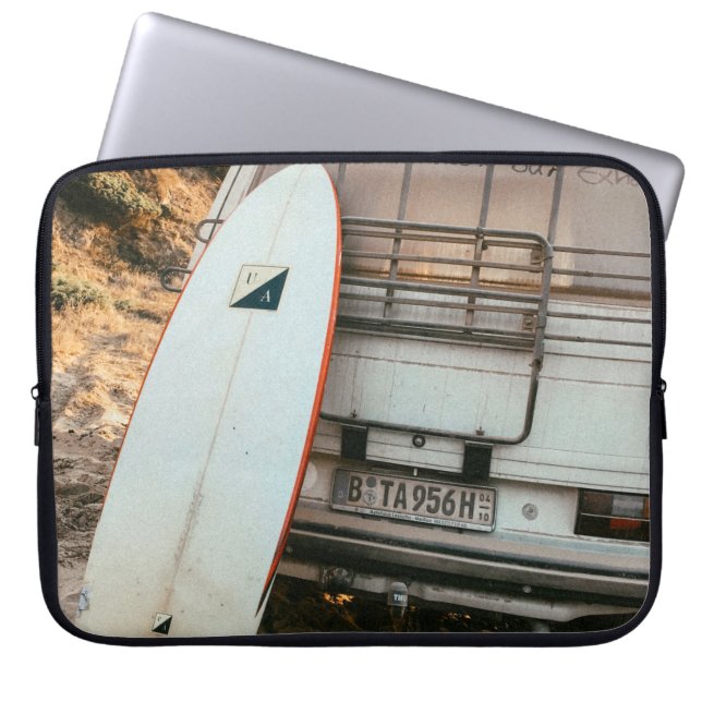 Housse Pour Ordinateur Portable Planche de surf blanche et noire (Devant)