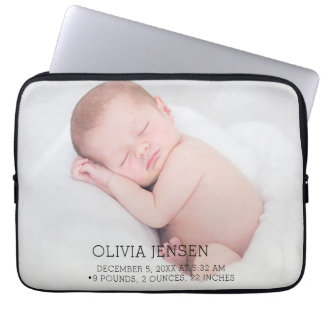 Housse Pour Ordinateur Portable Plaque personnalisée avec photo de naissance de bé