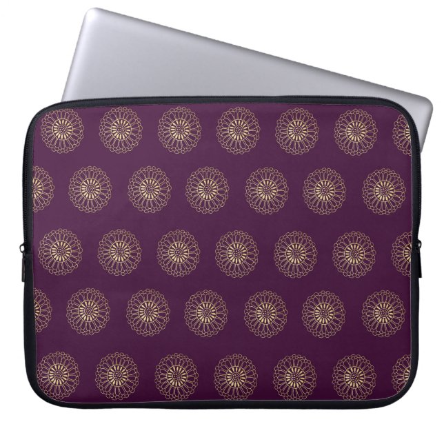 Housse Pour Ordinateur Portable Plum | Golden Zinnia Flower Medallions (Devant)