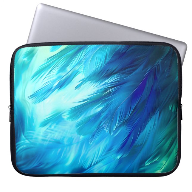 Housse Pour Ordinateur Portable Plume Abstrait Bleu Vert (Devant)