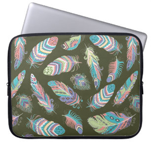 Housse Pour Ordinateur Portable Plumes Boho Motif sans couture. Retour ethnique tr