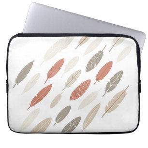 Housse Pour Ordinateur Portable Plumes Boho Rouille Taupe Motif Diagonal