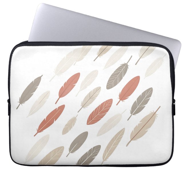 Housse Pour Ordinateur Portable Plumes Boho Rouille Taupe Motif Diagonal (Devant)