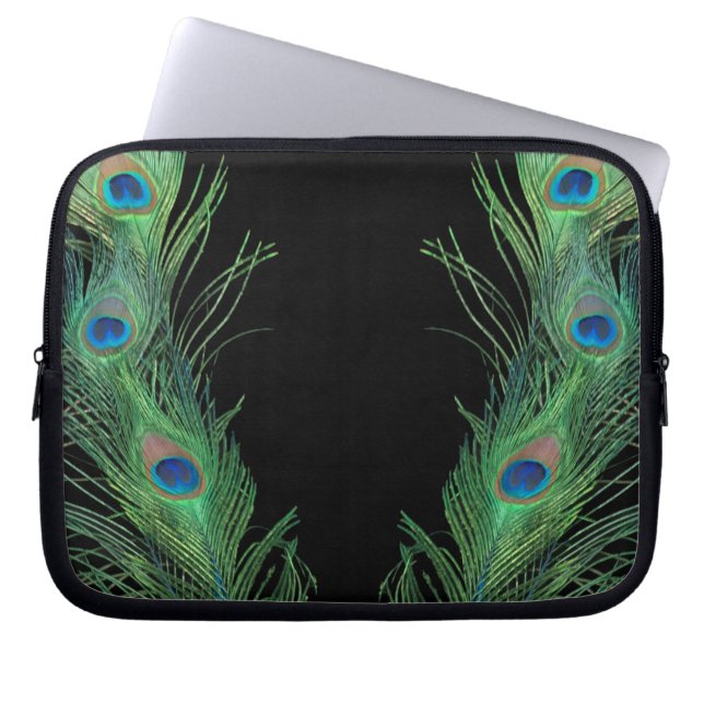 Housse Pour Ordinateur Portable Plumes vertes avec noir (Devant)