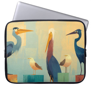 Housse Pour Ordinateur Portable Plusieurs oiseaux de mer perchés sur des pieux
