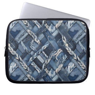 Housse Pour Ordinateur Portable Poche Et Tresses En Denim Distressé Sombre