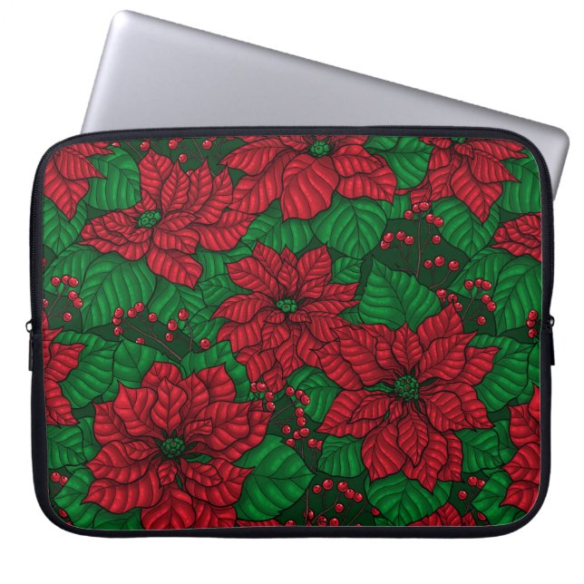Housse Pour Ordinateur Portable Poinsettia, motif de Noël (Devant)