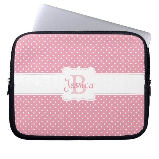 Housse Pour Ordinateur Portable Point Polka rose personnalisé (Devant)