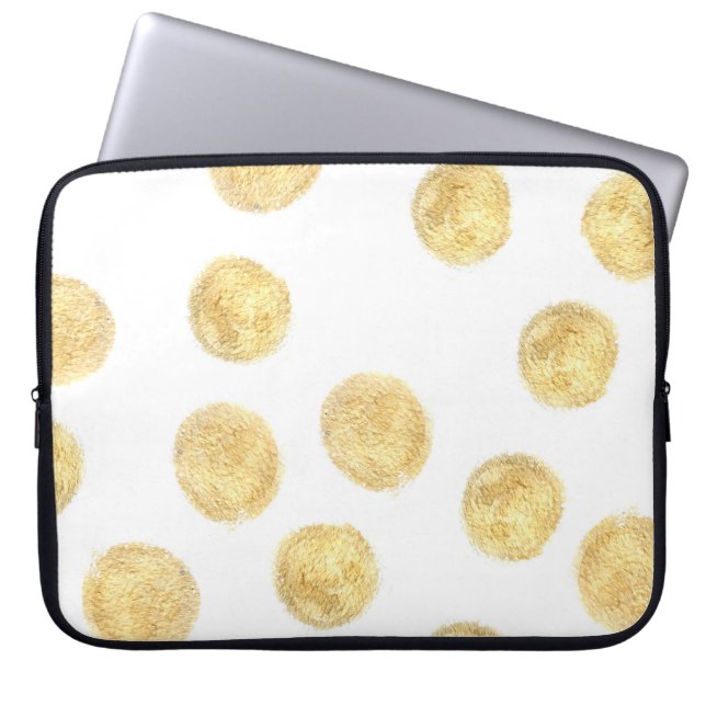 Housse Pour Ordinateur Portable Pointe Polka Dorée Tirée (Devant)