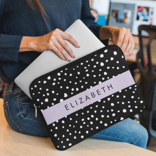 Housse Pour Ordinateur Portable Points dalmatiens, Spots, Noir et Blanc, Votre nom