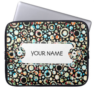 Housse Pour Ordinateur Portable Points de couleur et Motif circulaire + votre text