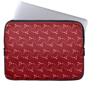 Housse Pour Ordinateur Portable Points dorés tourbillonnants élégants sur fond rou