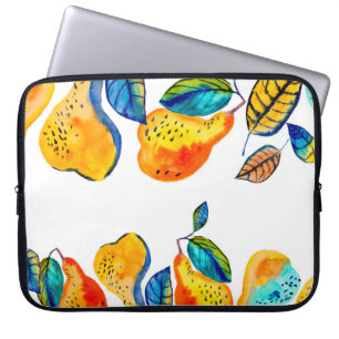 Housse Pour Ordinateur Portable Poires aquarelle peintes à la main dans une bordur