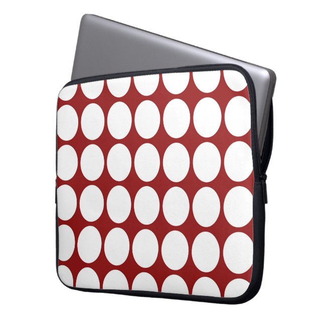Housse Pour Ordinateur Portable Pois blancs en rouge (devant gauche)