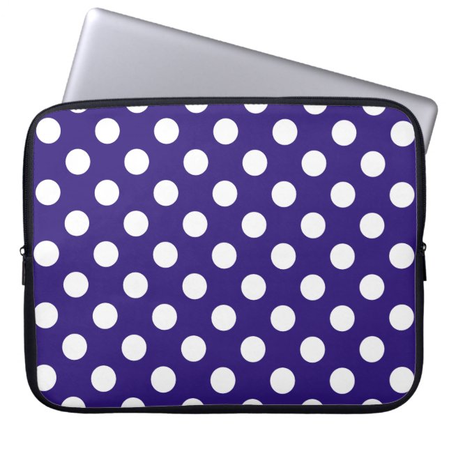Housse Pour Ordinateur Portable Pois blancs sur bleu foncé (Devant)
