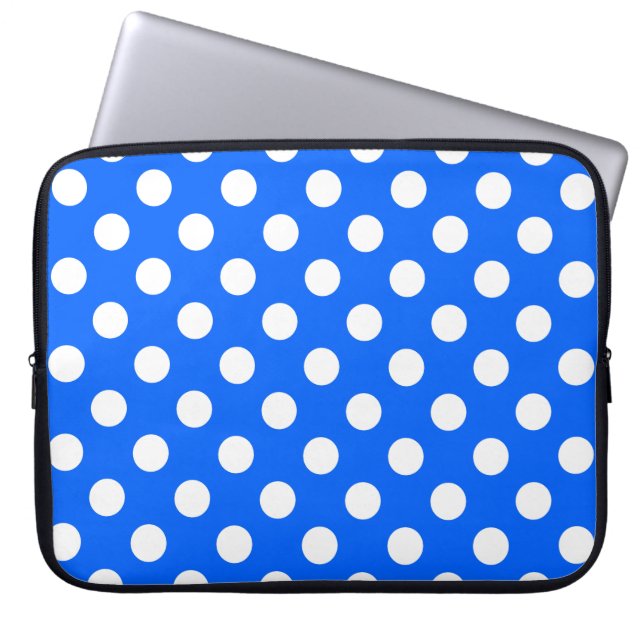 Housse Pour Ordinateur Portable Pois blancs sur bleu royal (Devant)