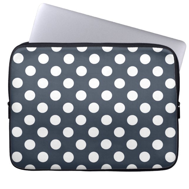 Housse Pour Ordinateur Portable Pois blancs sur gris bleu (Devant)