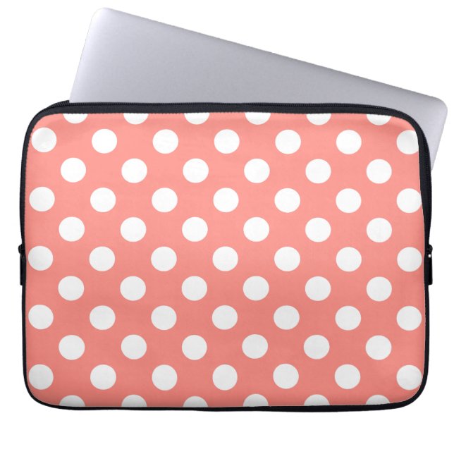 Housse Pour Ordinateur Portable Pois blancs sur la pêche (Devant)