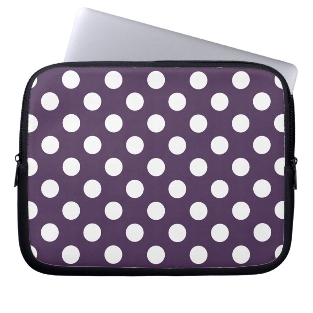 Housse Pour Ordinateur Portable Pois blancs sur prune violette (Devant)