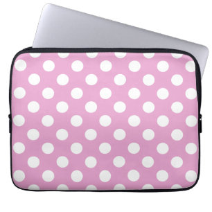 Housse Pour Ordinateur Portable Pois blancs sur rose pâle