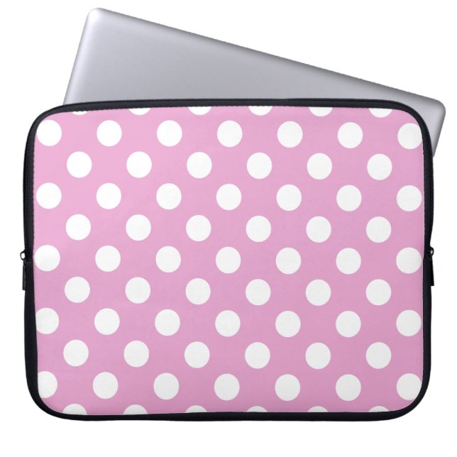Housse Pour Ordinateur Portable Pois blancs sur rose pâle (Devant)