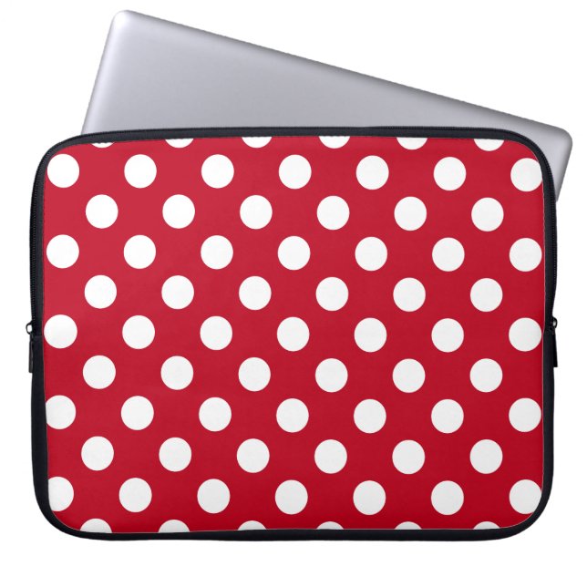 Housse Pour Ordinateur Portable Pois blancs sur rouge (Devant)