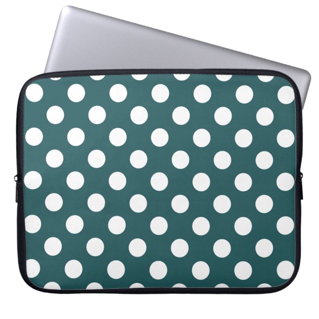 Housse Pour Ordinateur Portable Pois blancs sur turquoise (Devant)