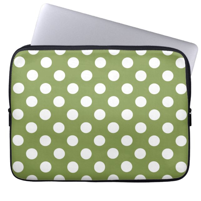 Housse Pour Ordinateur Portable Pois blancs sur vert olive (Devant)