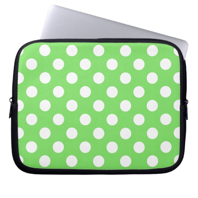 Housse Pour Ordinateur Portable Pois blancs sur vert pomme (Devant)