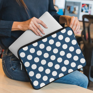 Housse Pour Ordinateur Portable Pois Bleus de la Marine, Motif à points Polka, poi