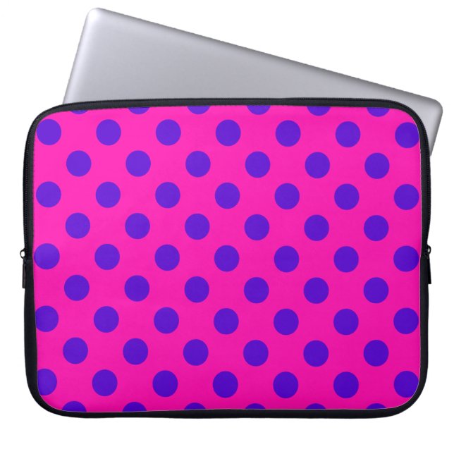 Housse Pour Ordinateur Portable Pois bleus sur fuchsia (Devant)
