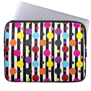 Housse Pour Ordinateur Portable Pois coloré noir blanc rayures design