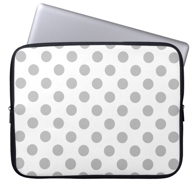 Housse Pour Ordinateur Portable Pois gris sur blanc (Devant)