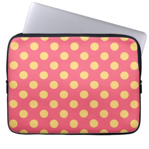 Housse Pour Ordinateur Portable Pois jaunes sur corail