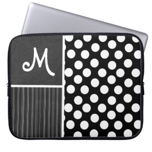 Housse Pour Ordinateur Portable Pois noir et blanc