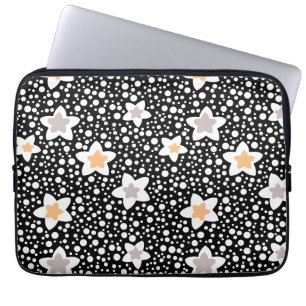 Housse Pour Ordinateur Portable Pois noir et blanc rétro avec étoiles