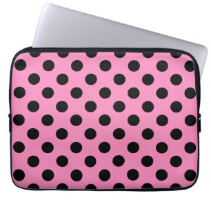 Housse Pour Ordinateur Portable Pois noirs en rose