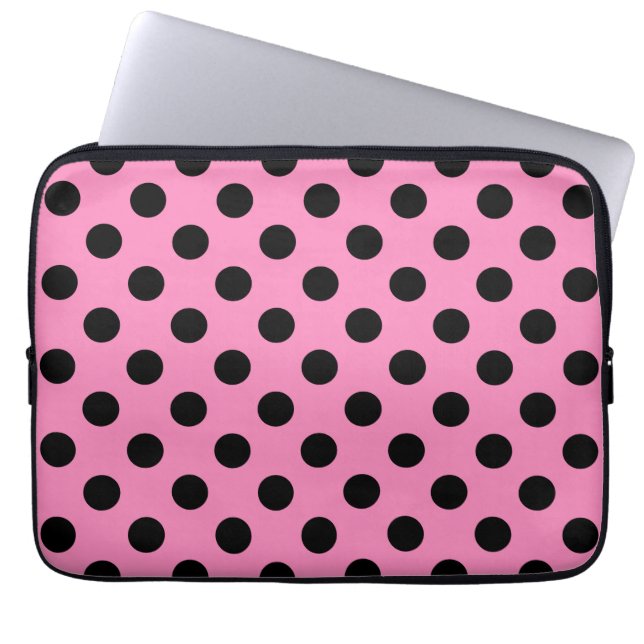 Housse Pour Ordinateur Portable Pois noirs en rose (Devant)