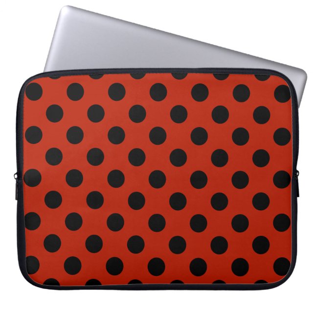 Housse Pour Ordinateur Portable Pois noirs en rouge (Devant)