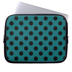 Housse Pour Ordinateur Portable Pois noirs en turquoise