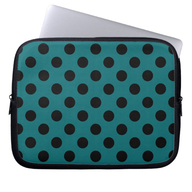 Housse Pour Ordinateur Portable Pois noirs en turquoise (Devant)