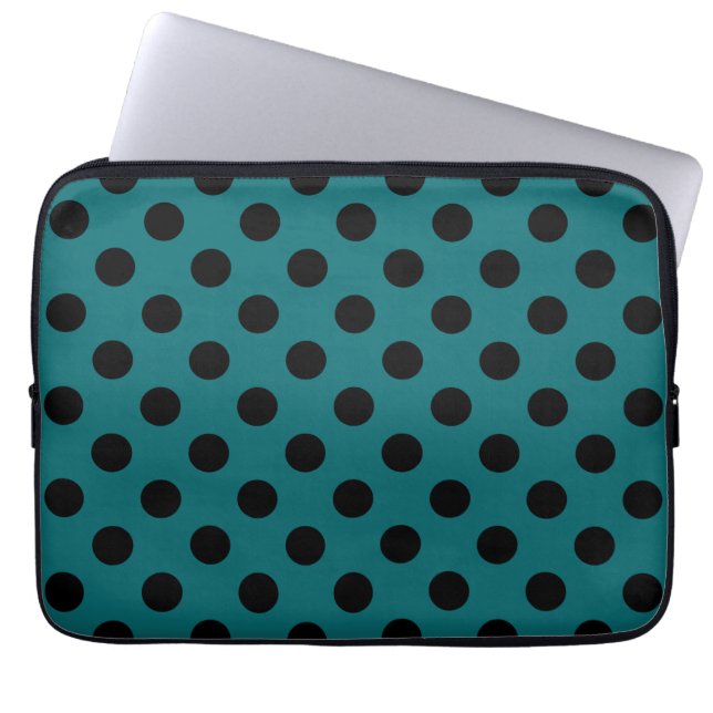 Housse Pour Ordinateur Portable Pois noirs en turquoise (Devant)