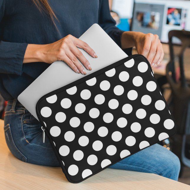 Housse Pour Ordinateur Portable Pois noirs et blancs, Motif Polka (Créateur téléchargé)