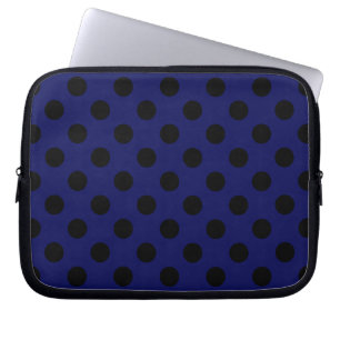 Housse Pour Ordinateur Portable Pois noirs sur bleu marine