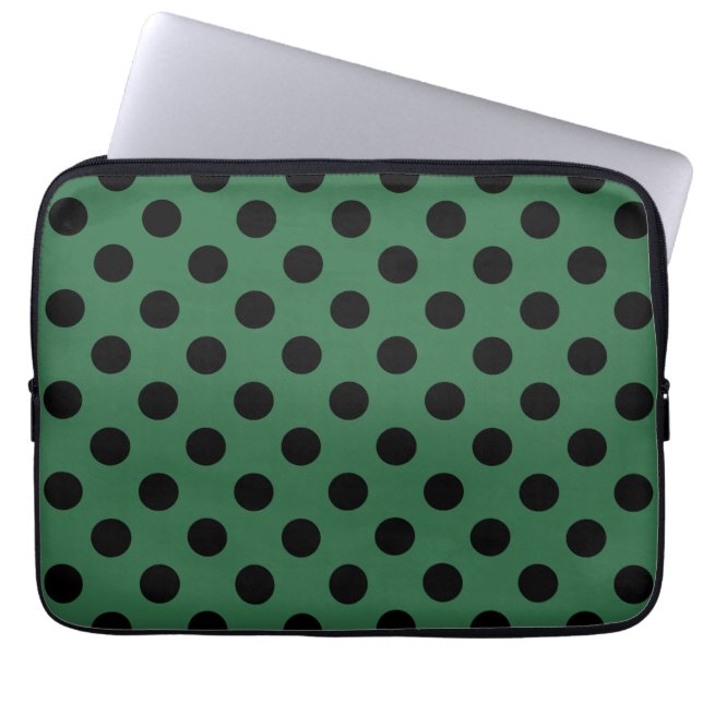 Housse Pour Ordinateur Portable Pois noirs sur vert kelly (Devant)