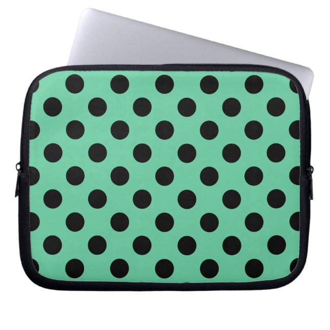 Housse Pour Ordinateur Portable Pois noirs sur vert menthe (Devant)