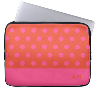 Housse Pour Ordinateur Portable Pois rose et rouge orange monogrammé