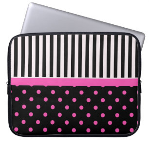 Housse Pour Ordinateur Portable pois roses et bandes B&W
